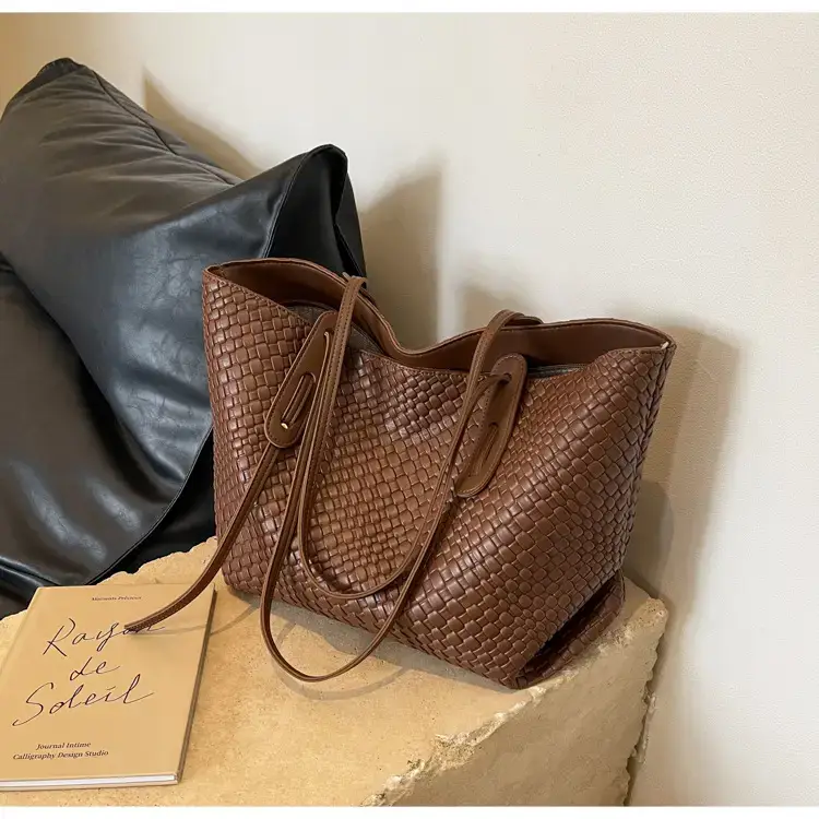 Women's Large Capacity Brown Woven Tote Bag — feature 35