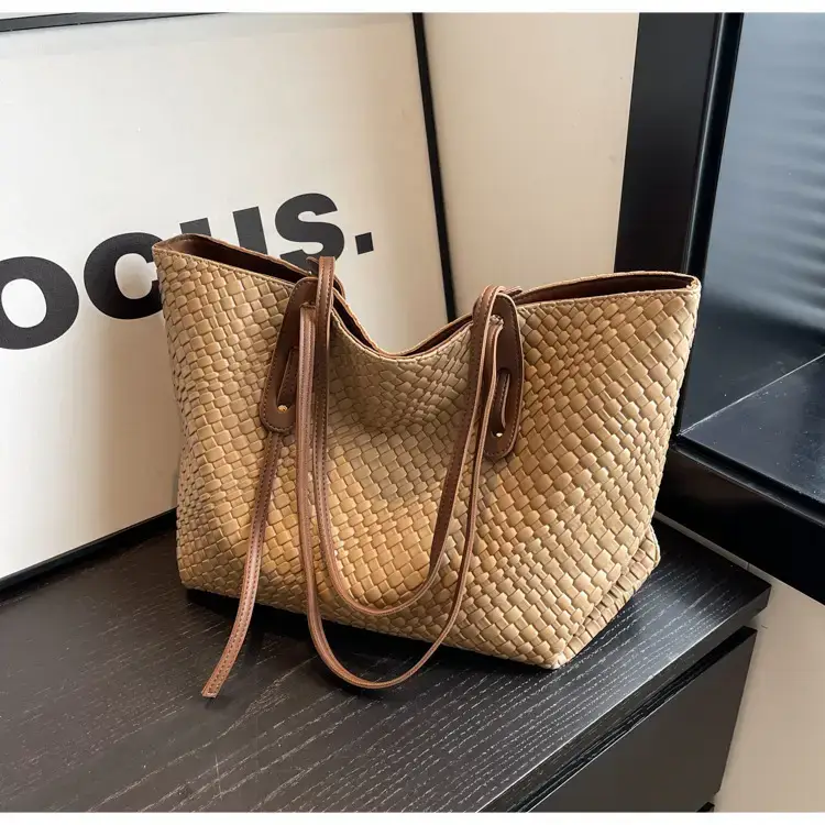 Women's Large Capacity Brown Woven Tote Bag — feature 38