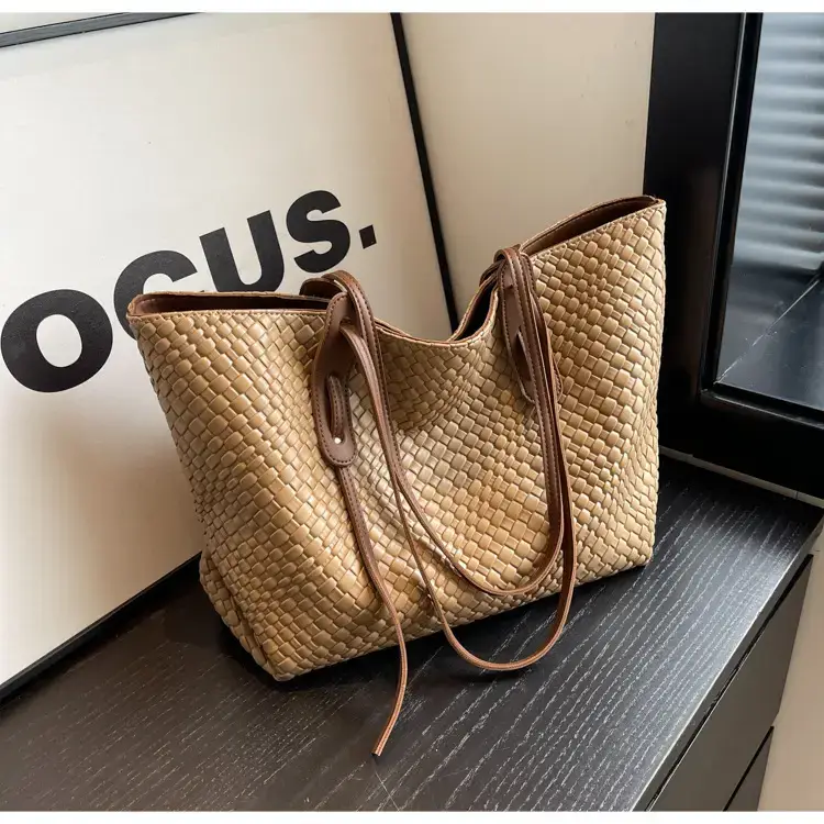 Women's Large Capacity Brown Woven Tote Bag — feature 39