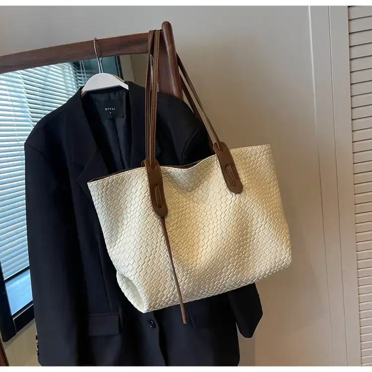 Women's Large Capacity Brown Woven Tote Bag — feature 46
