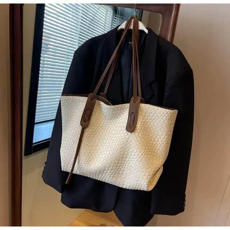 Women's Large Capacity Brown Woven Tote Bag — feature 47