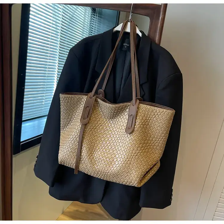 Women's Large Capacity Brown Woven Tote Bag — feature 48