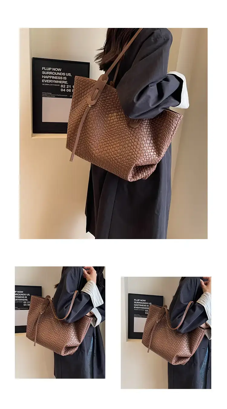 Women's Large Capacity Brown Woven Tote Bag — feature 9