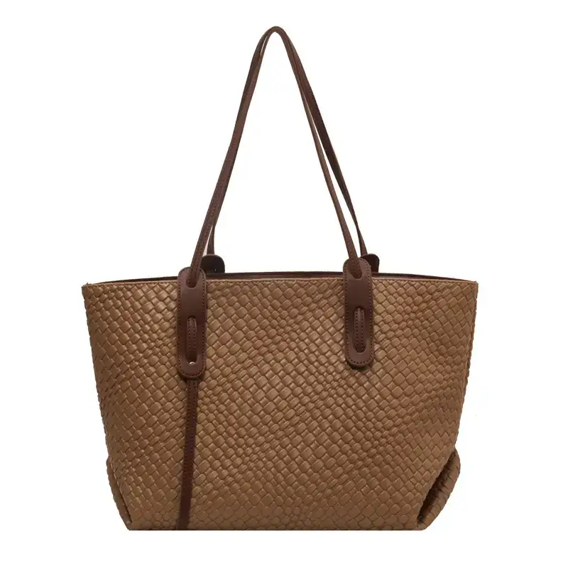 Women's Large Capacity Brown Woven Tote Bag - Image 4