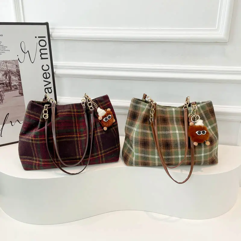 Vintage Plaid Shoulder Bag Women 2024 Woolen Autumn - Image 6