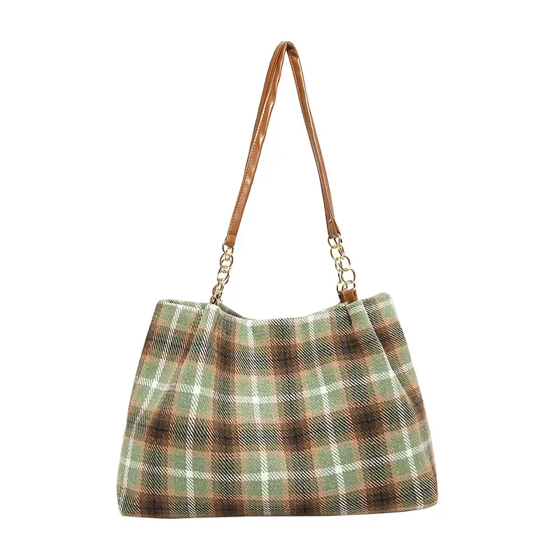 Vintage Plaid Shoulder Bag Women 2024 Woolen Autumn - Image 9