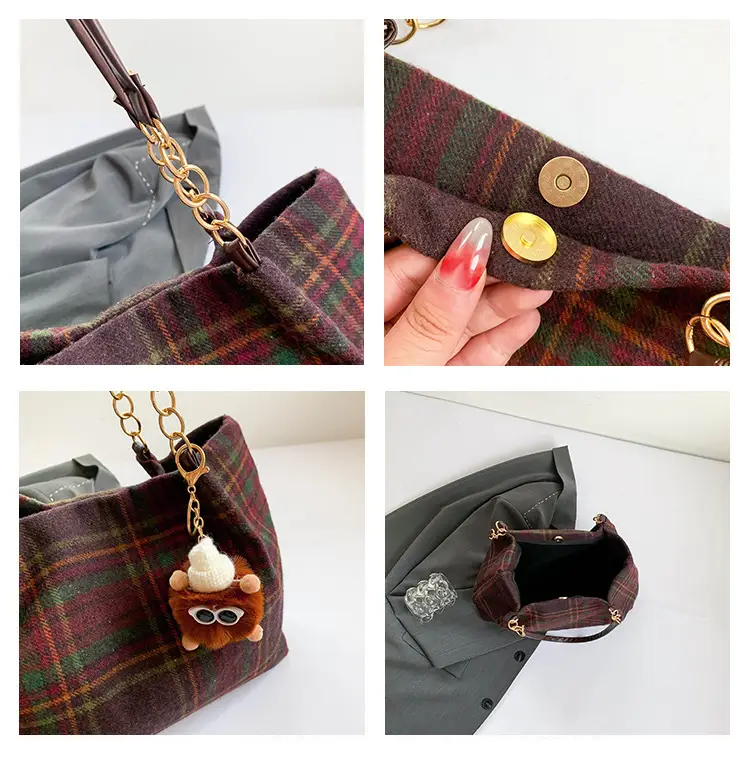 Vintage Plaid Shoulder Bag Women 2024 Woolen Autumn — feature 10