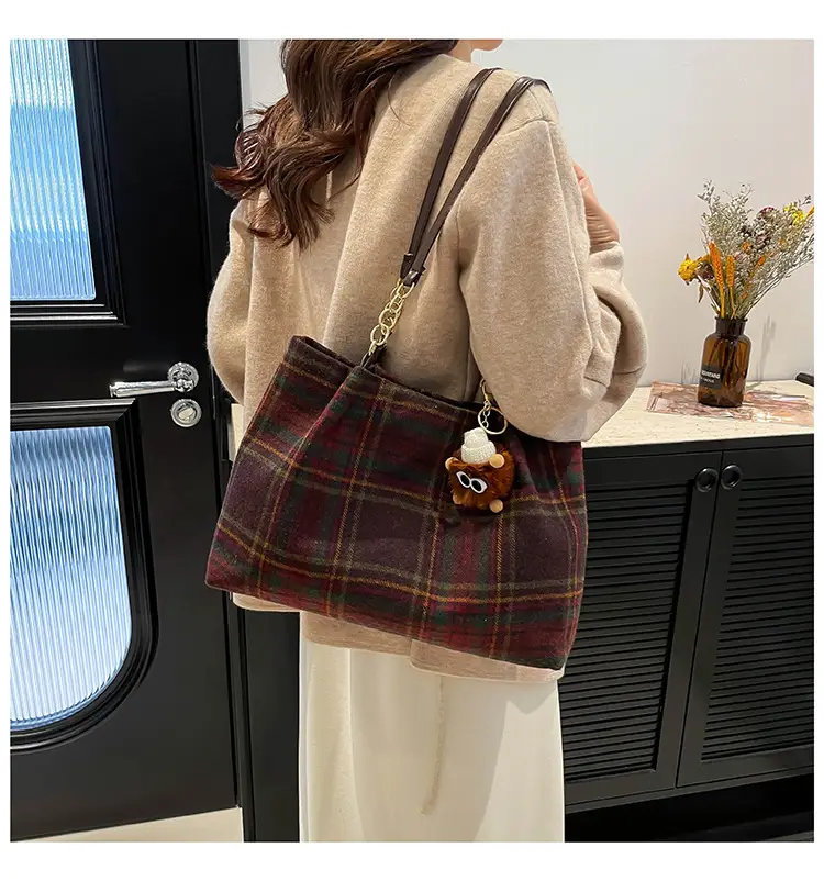 Vintage Plaid Shoulder Bag Women 2024 Woolen Autumn — feature 11
