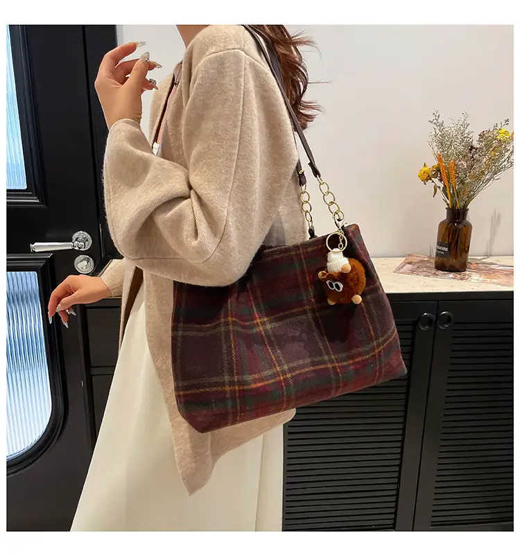Vintage Plaid Shoulder Bag Women 2024 Woolen Autumn — feature 12