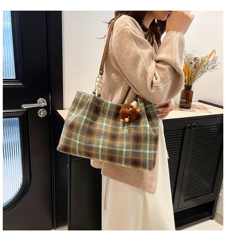 Vintage Plaid Shoulder Bag Women 2024 Woolen Autumn — feature 14