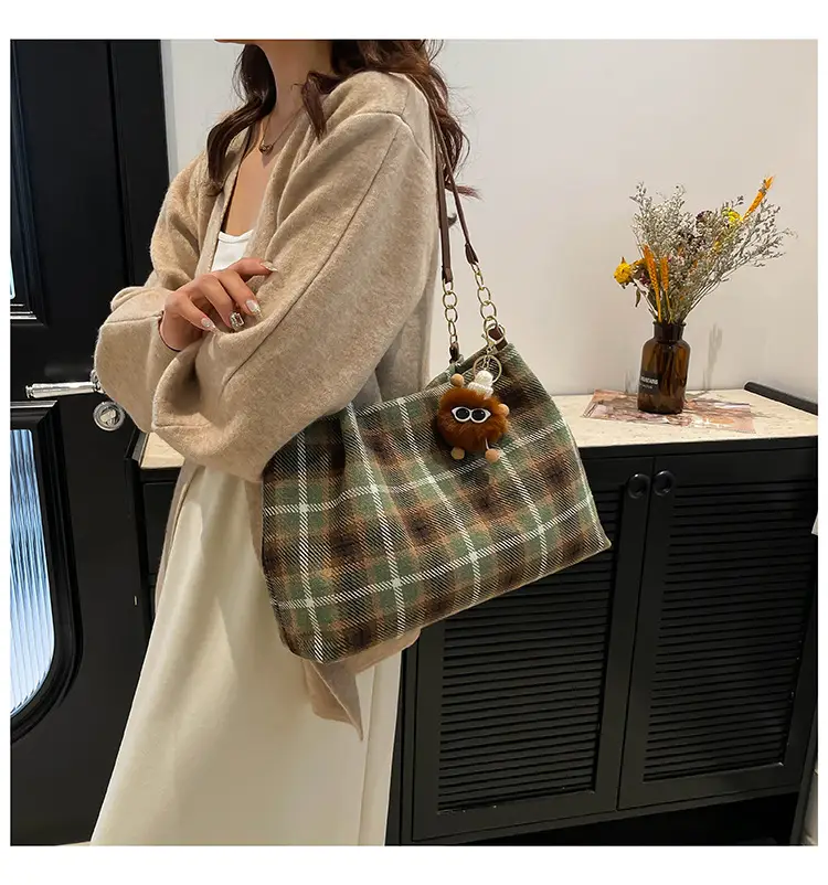 Vintage Plaid Shoulder Bag Women 2024 Woolen Autumn — feature 15