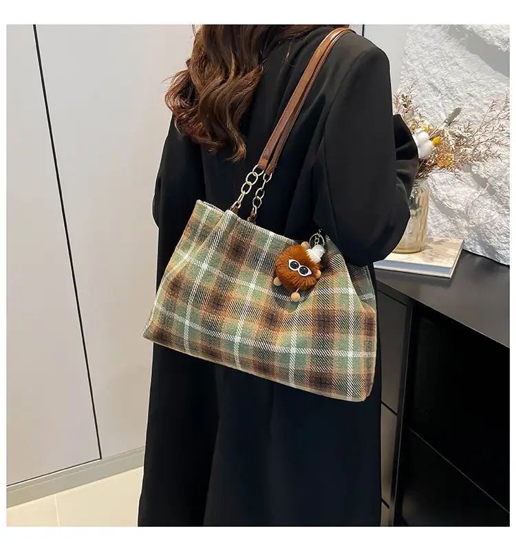 Vintage Plaid Shoulder Bag Women 2024 Woolen Autumn — feature 17