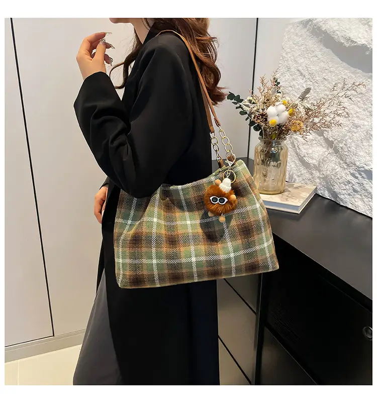 Vintage Plaid Shoulder Bag Women 2024 Woolen Autumn — feature 18