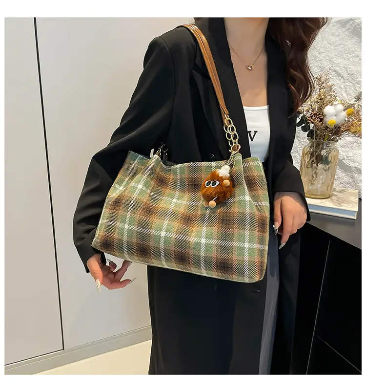 Vintage Plaid Shoulder Bag Women 2024 Woolen Autumn — feature 19