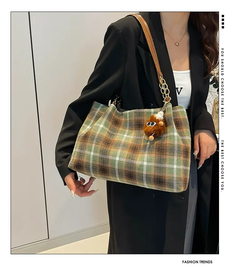 Vintage Plaid Shoulder Bag Women 2024 Woolen Autumn — feature 2