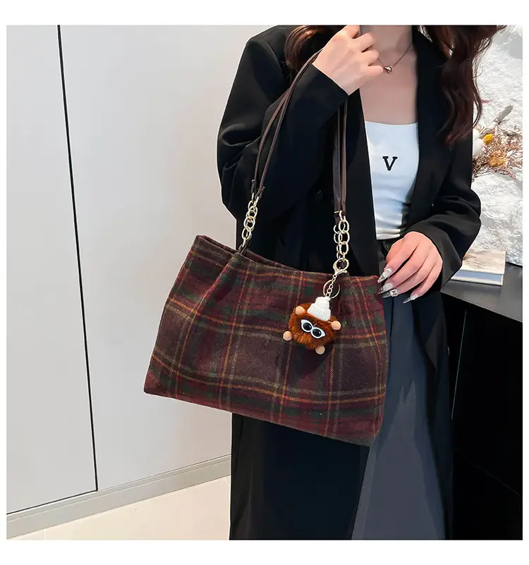 Vintage Plaid Shoulder Bag Women 2024 Woolen Autumn — feature 20