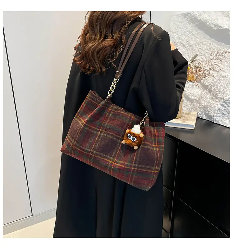 Vintage Plaid Shoulder Bag Women 2024 Woolen Autumn — feature 21