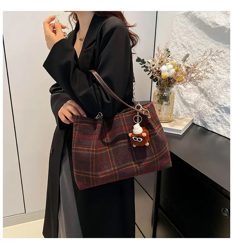 Vintage Plaid Shoulder Bag Women 2024 Woolen Autumn — feature 22
