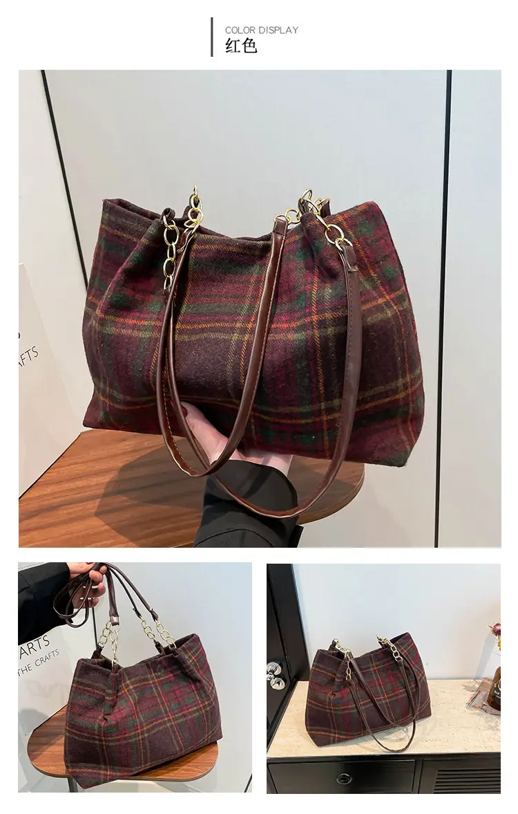 Vintage Plaid Shoulder Bag Women 2024 Woolen Autumn — feature 23