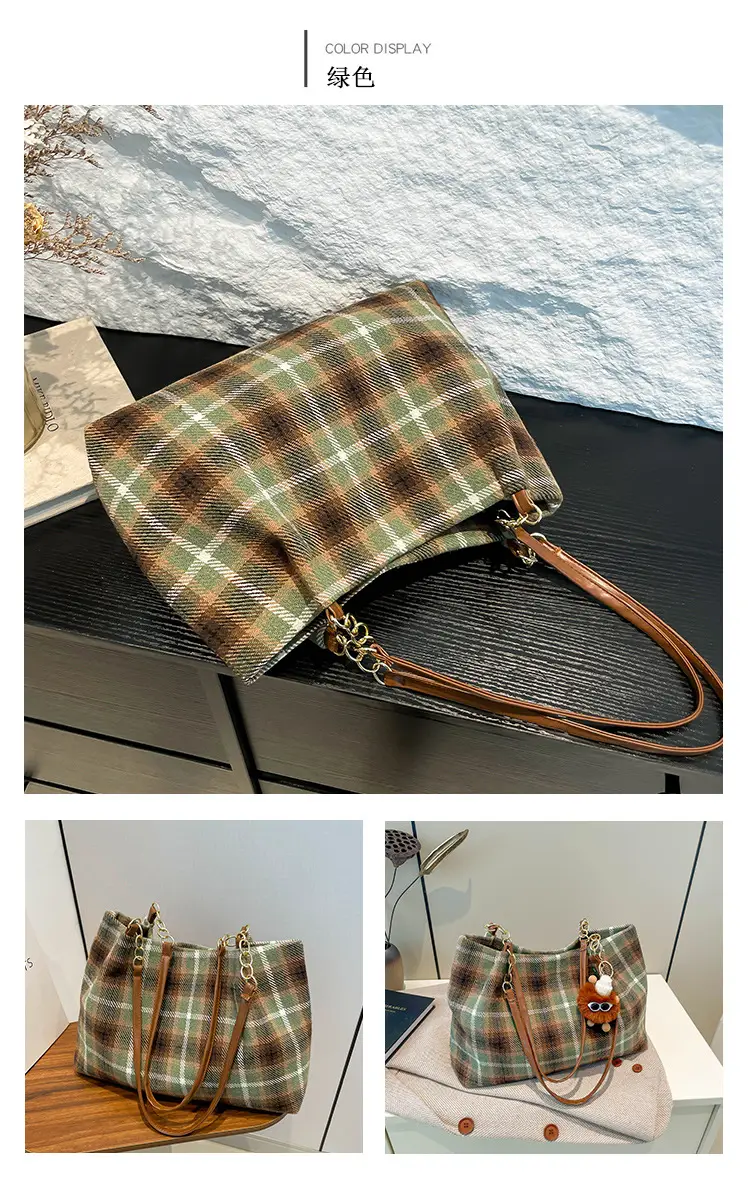 Vintage Plaid Shoulder Bag Women 2024 Woolen Autumn — feature 24