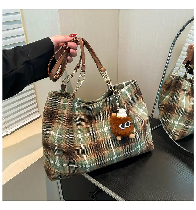 Vintage Plaid Shoulder Bag Women 2024 Woolen Autumn — feature 25