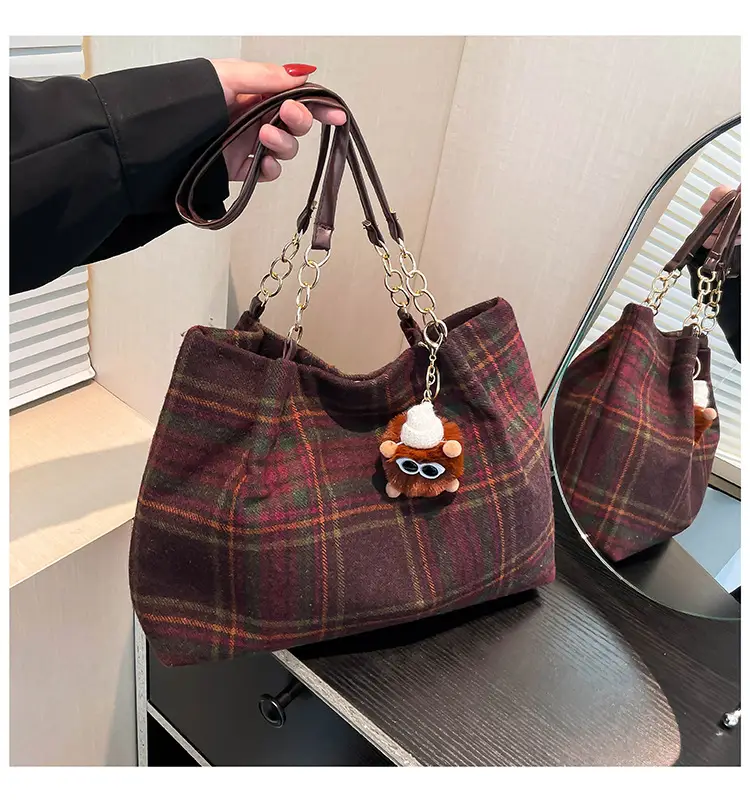 Vintage Plaid Shoulder Bag Women 2024 Woolen Autumn — feature 26