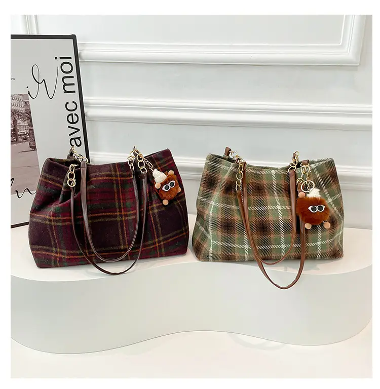 Vintage Plaid Shoulder Bag Women 2024 Woolen Autumn — feature 27