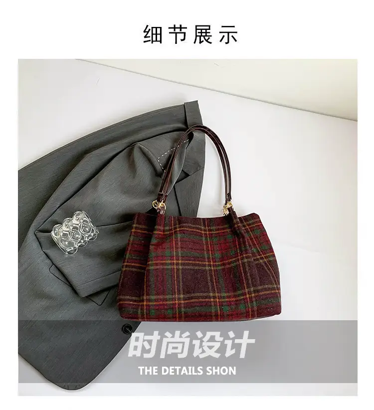 Vintage Plaid Shoulder Bag Women 2024 Woolen Autumn — feature 4