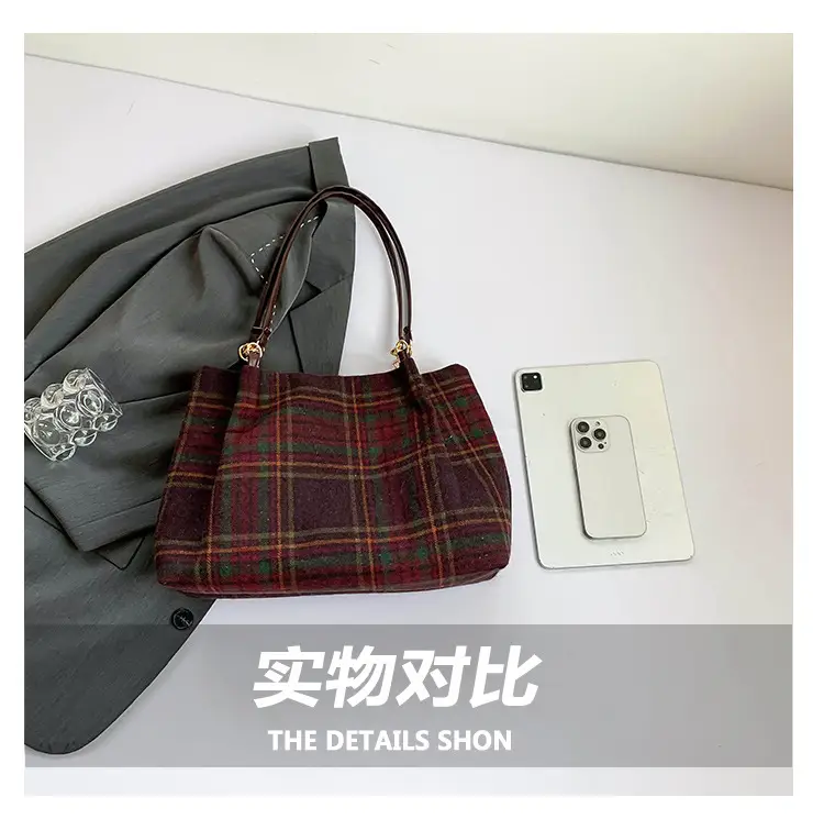 Vintage Plaid Shoulder Bag Women 2024 Woolen Autumn — feature 7