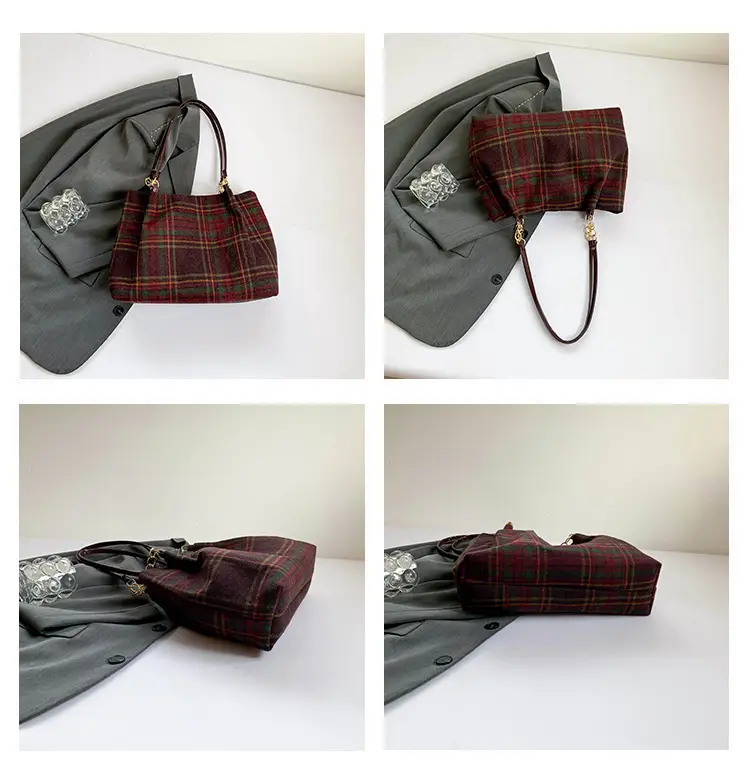 Vintage Plaid Shoulder Bag Women 2024 Woolen Autumn — feature 9