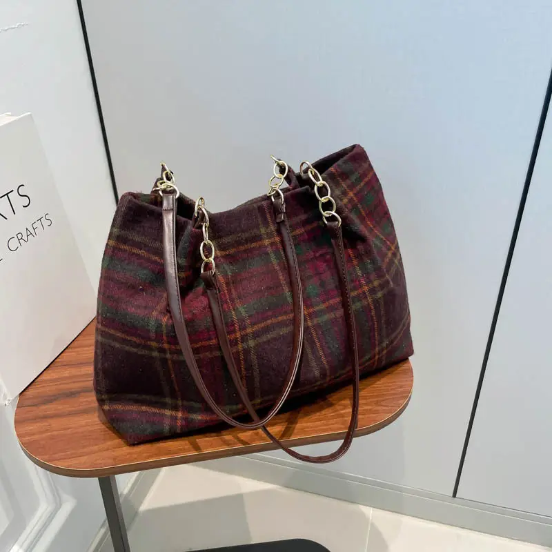 Vintage Plaid Shoulder Bag Women 2024 Woolen Autumn - Image 3
