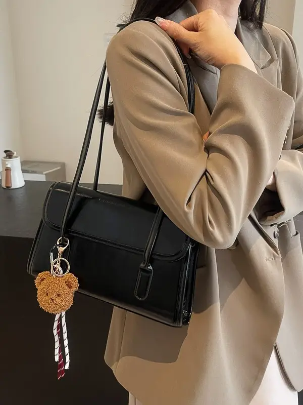 Women's Retro Shoulder Bag Brown Heart Charm - Image 6
