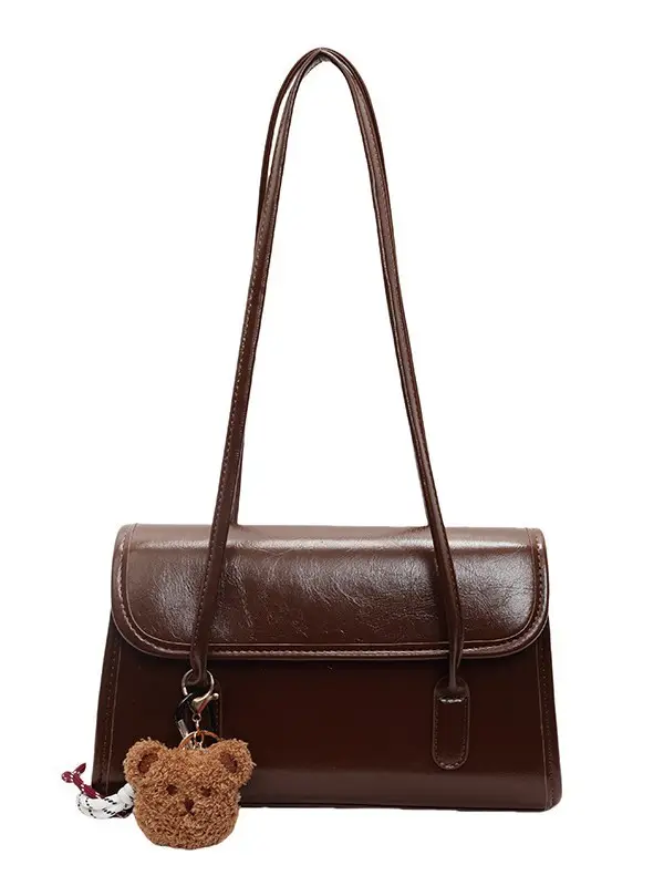 Women's Retro Shoulder Bag Brown Heart Charm - Image 9