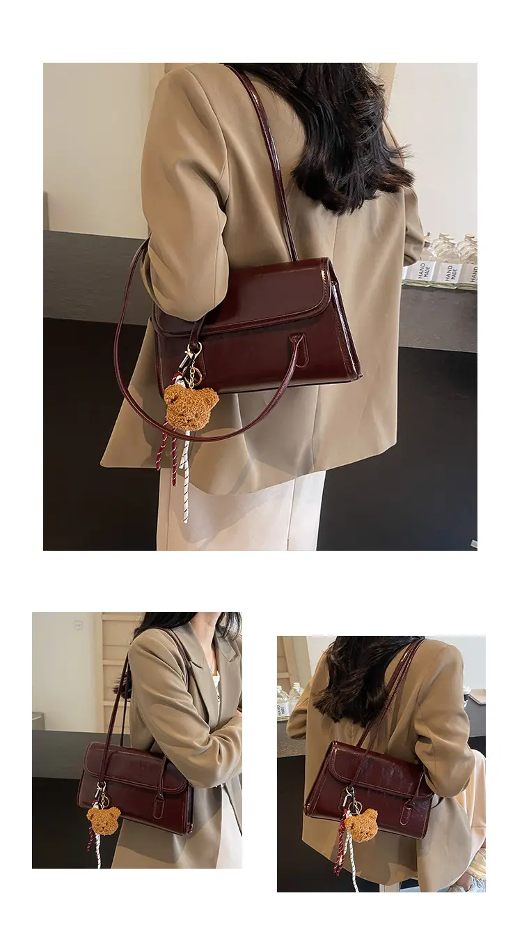 Women's Retro Shoulder Bag Brown Heart Charm — feature 19