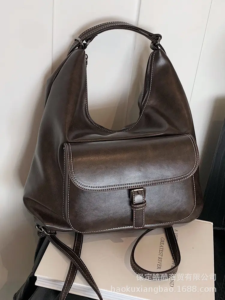 Women's Black Leather Commuter Tote Bag with Single Shoulder Crossbody Strap - Image 8