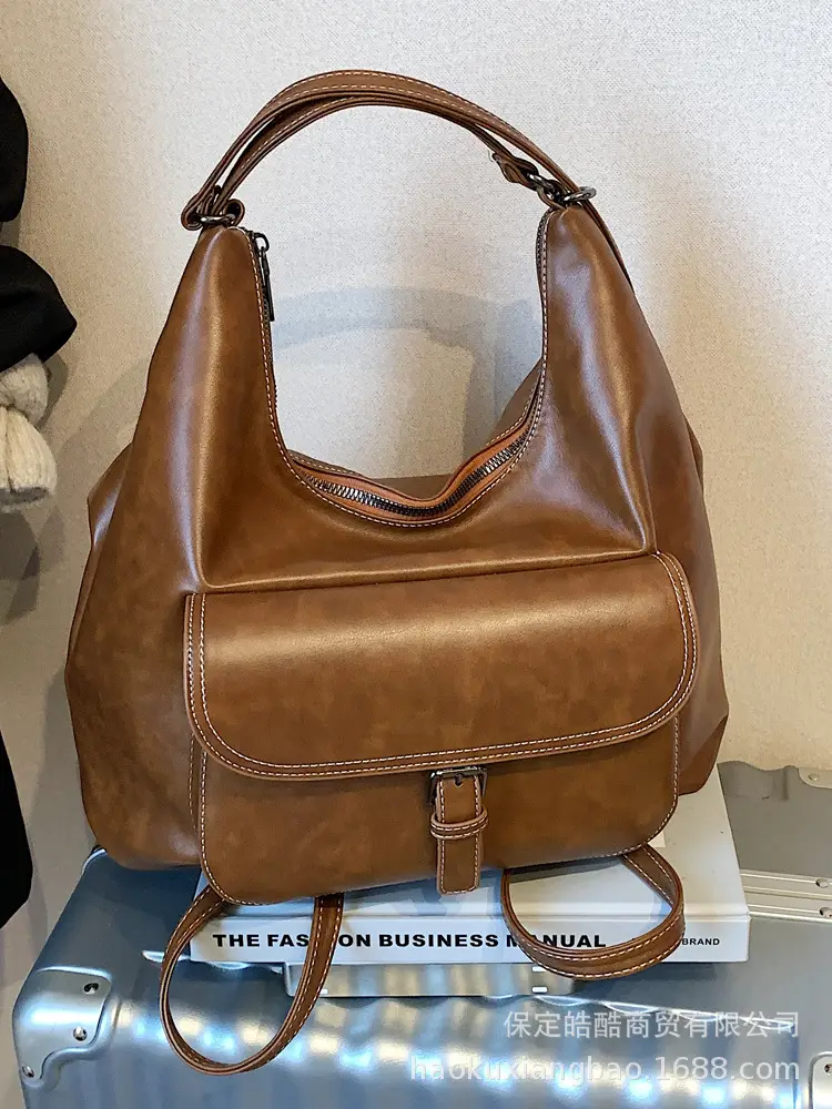 Women's Black Leather Commuter Tote Bag with Single Shoulder Crossbody Strap - Image 9