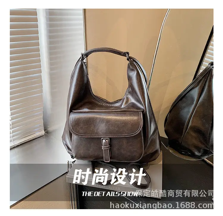 Women's Black Leather Commuter Tote Bag with Single Shoulder Crossbody Strap — feature 11