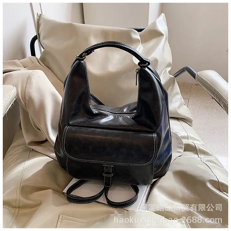 Women's Black Leather Commuter Tote Bag with Single Shoulder Crossbody Strap — feature 14