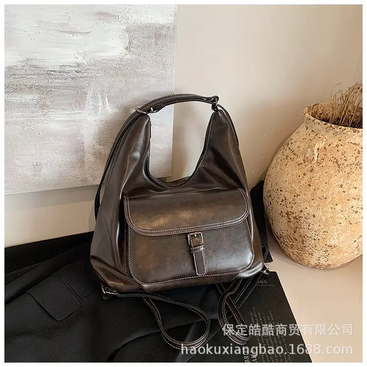 Women's Black Leather Commuter Tote Bag with Single Shoulder Crossbody Strap — feature 15