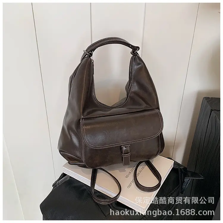 Women's Black Leather Commuter Tote Bag with Single Shoulder Crossbody Strap — feature 16