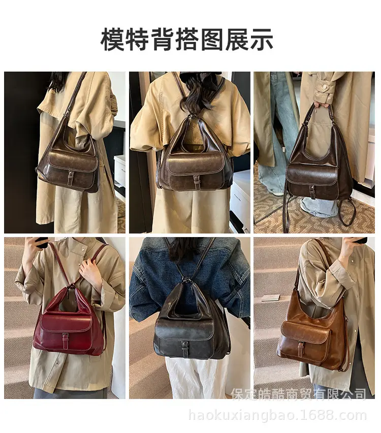Women's Black Leather Commuter Tote Bag with Single Shoulder Crossbody Strap — feature 4