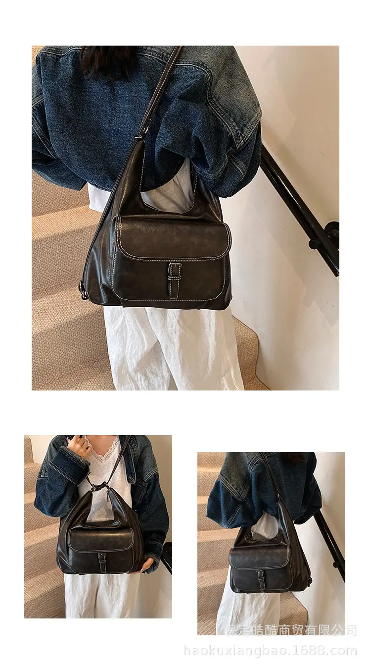 Women's Black Leather Commuter Tote Bag with Single Shoulder Crossbody Strap — feature 5
