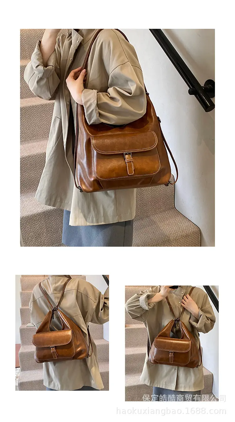 Women's Black Leather Commuter Tote Bag with Single Shoulder Crossbody Strap — feature 7