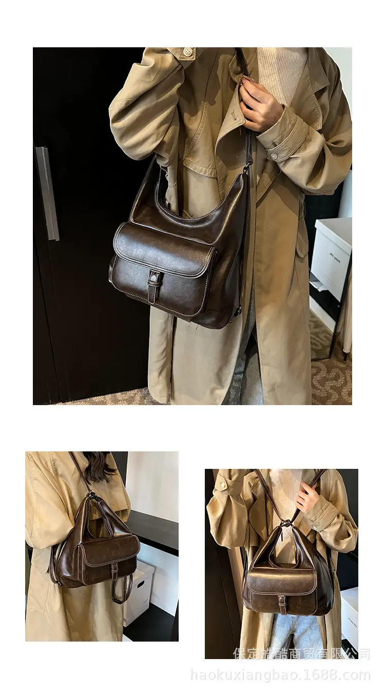 Women's Black Leather Commuter Tote Bag with Single Shoulder Crossbody Strap — feature 8