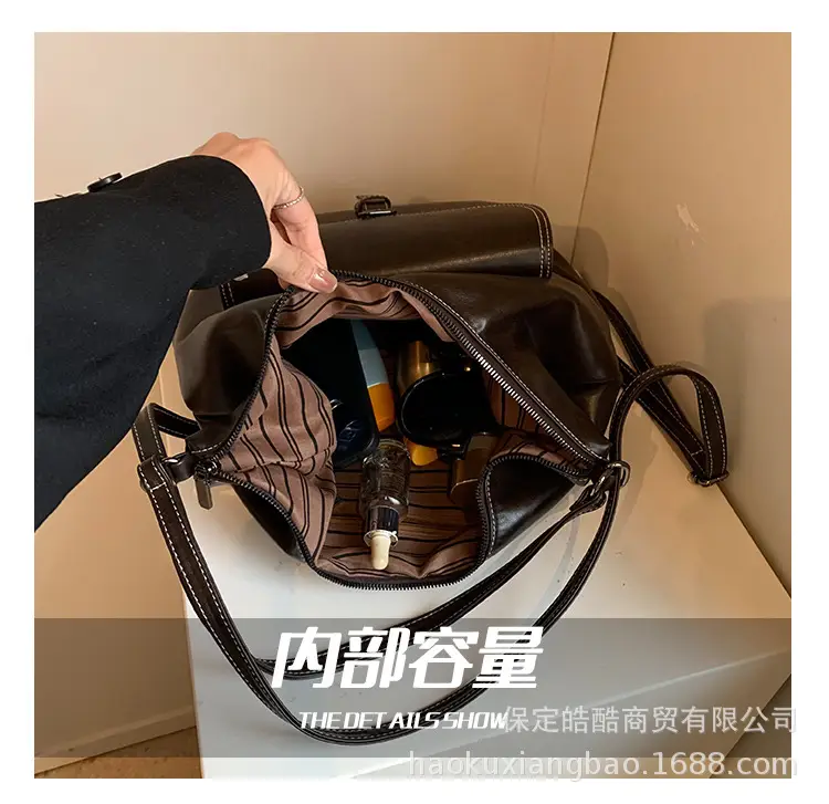 Women's Black Leather Commuter Tote Bag with Single Shoulder Crossbody Strap — feature 9