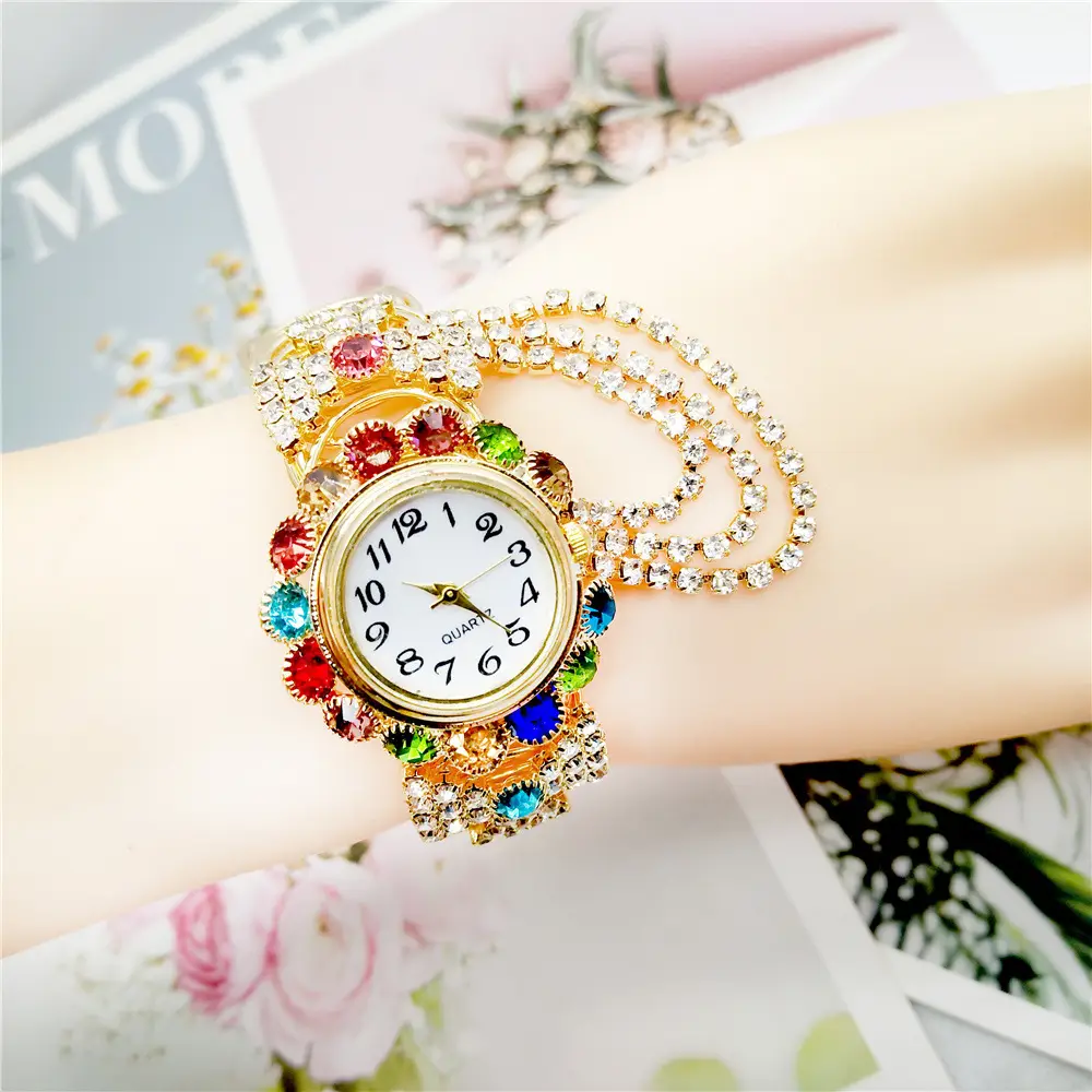 European and American New Fashion Ladies Full Diamond Alloy Fashion Watch Creative Tassel Quartz Bracelet Watch Women's Manufacturers - Image 8