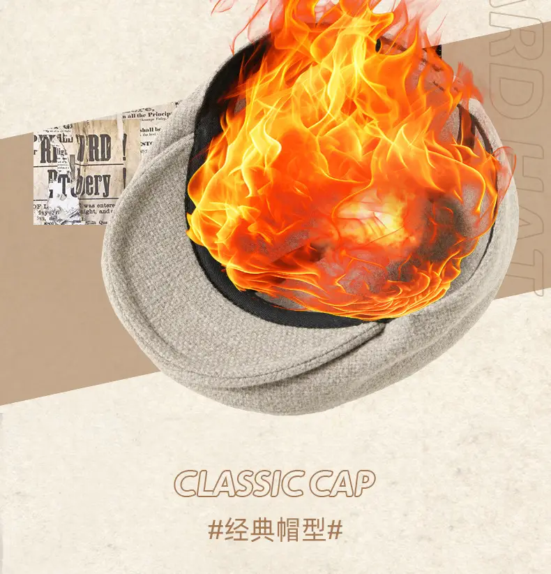 British Style Peaked Cap Hemp Cotton Winter Warm Hat — feature 11