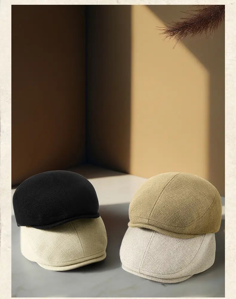 British Style Peaked Cap Hemp Cotton Winter Warm Hat — feature 12