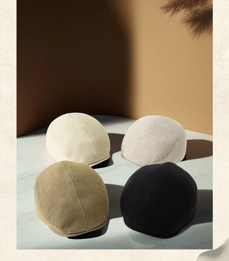British Style Peaked Cap Hemp Cotton Winter Warm Hat — feature 15