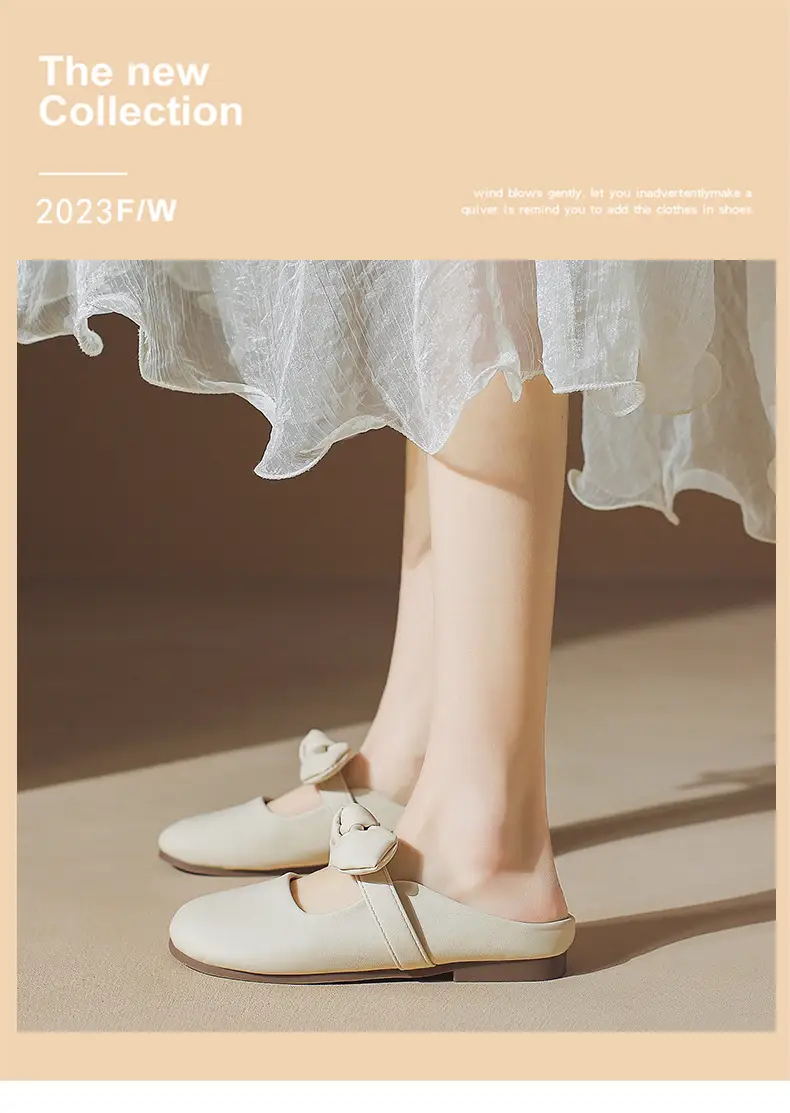 Baotou Slippers Women's Outwear Lazy Shoes 2024 Spring New French Style Gentle Bow Slip-on Half Shoes — feature 1